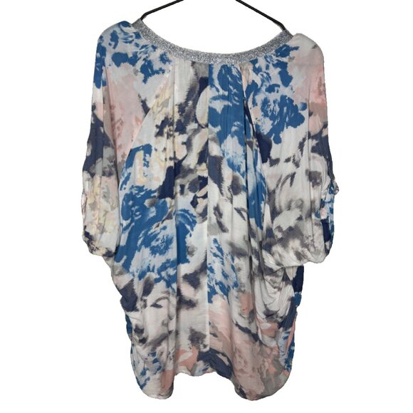 Juicy Couture Women's Sz L Oversized V-neck Flowy Cap Sleeve Blouse, Top - Picture 3 of 6